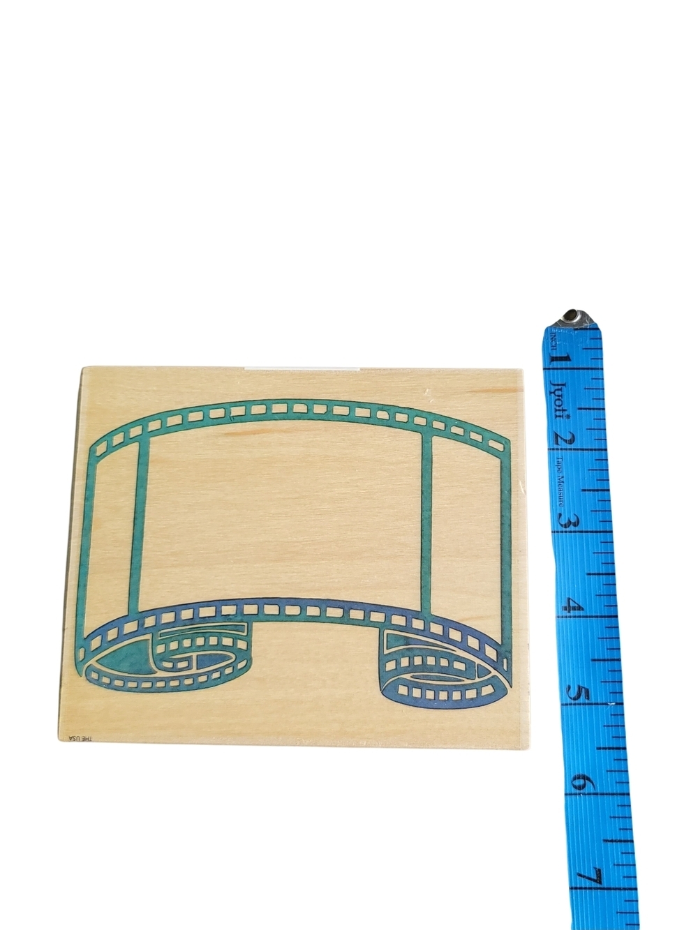 Film Reel Wooden Stamp in Natural Wood and Teal